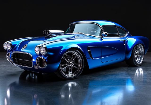 The same muscle car with a new, vibrant custom paint job