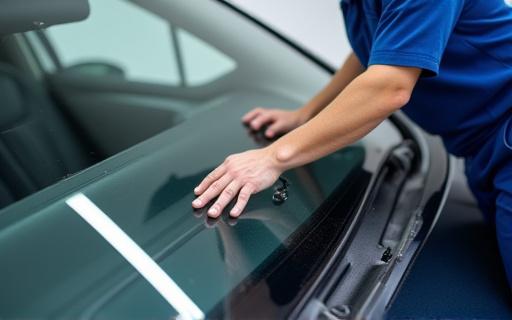A technician carefully installing a new windshield